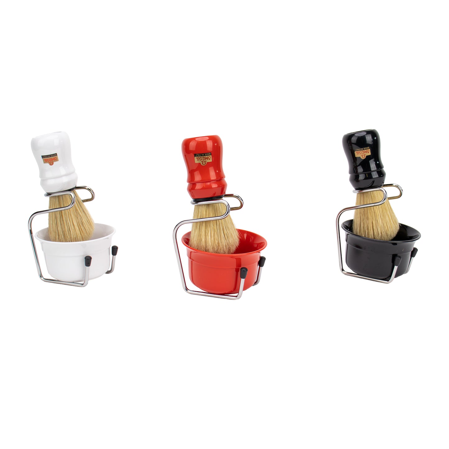 Omega Pure Bristle Shaving Brush with Bowl and Support (3 Colours)