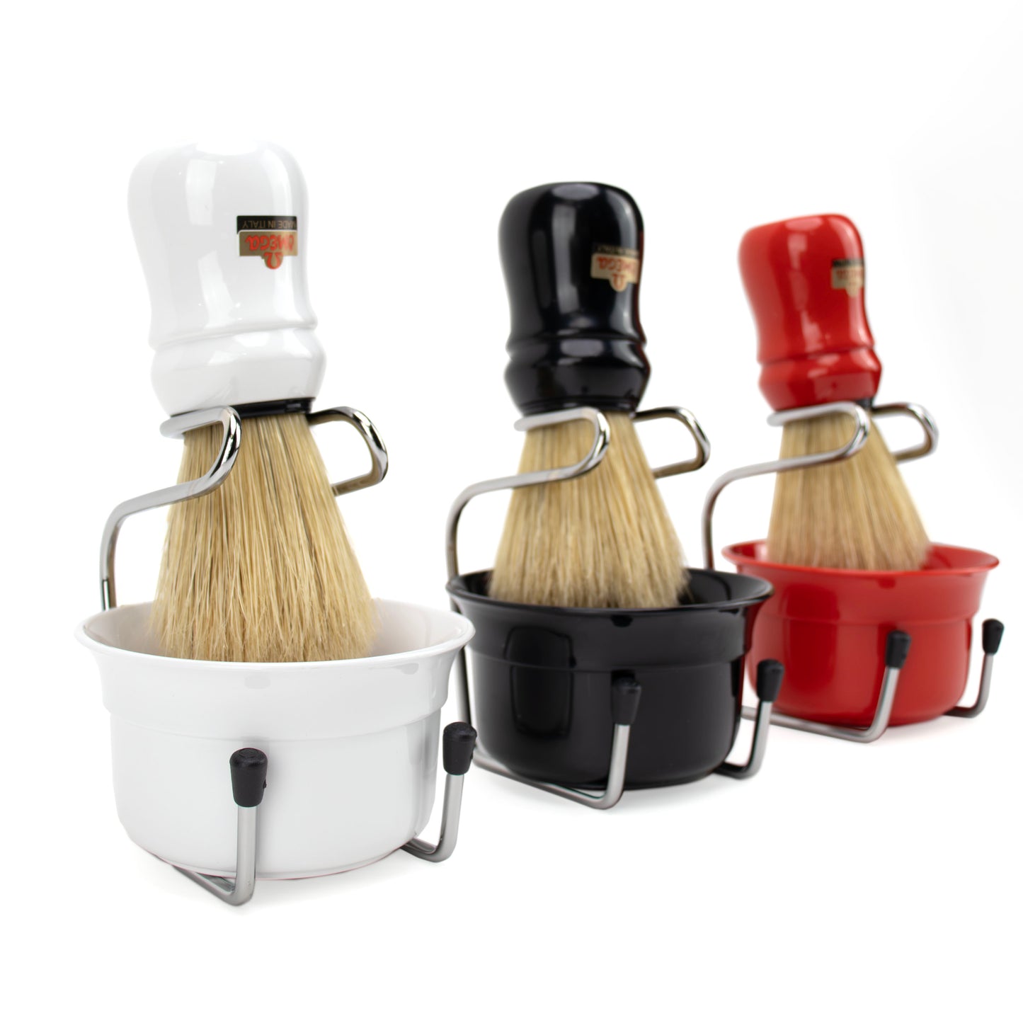Omega Pure Bristle Shaving Brush with Bowl and Support (3 Colours)
